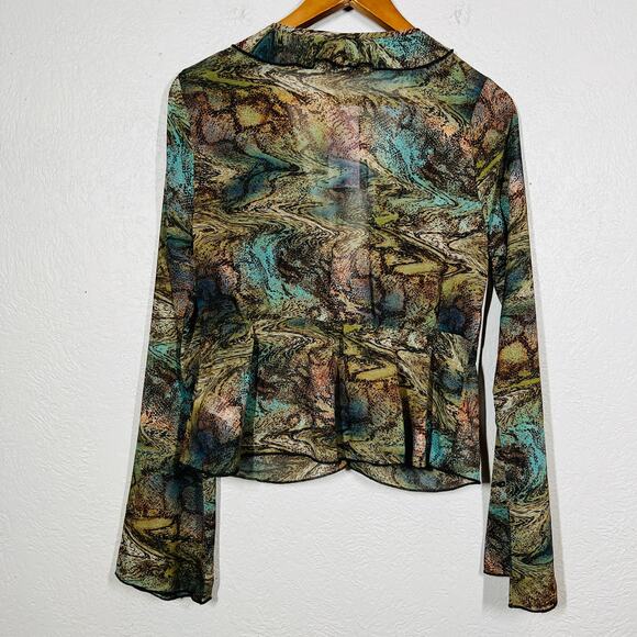 NEW! Wild Fable Semi Sheer Tie Front Blouse Top Casual Ruffle Crop - M - Picture 3 of 4